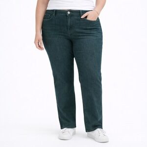 Jeckerson Women's Green Denim Straight Leg Jeans, 30